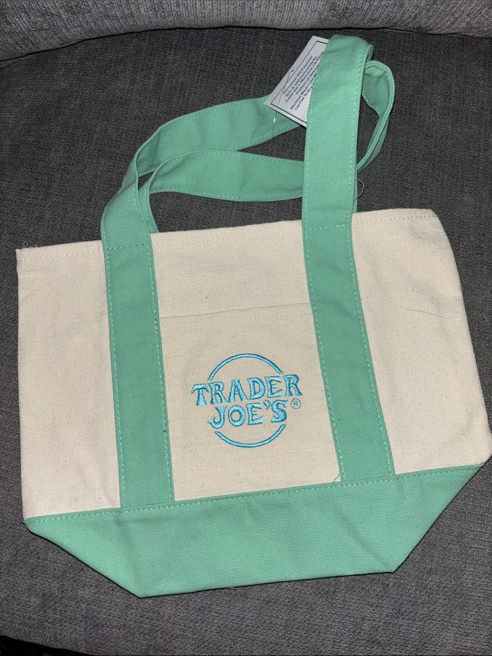Trader Joe’s Canvas Tote Bag in Mint and Natural NWT